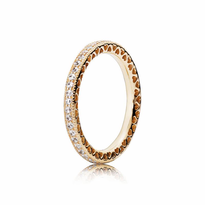 Pandora Hearts Stackable Ring - Yellow Gold 14 K/Cubic Zirconia - Canada | XV7481EN